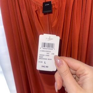Silky burnt orange jumpsuit. Brand new with tags. Tall girl friendly.